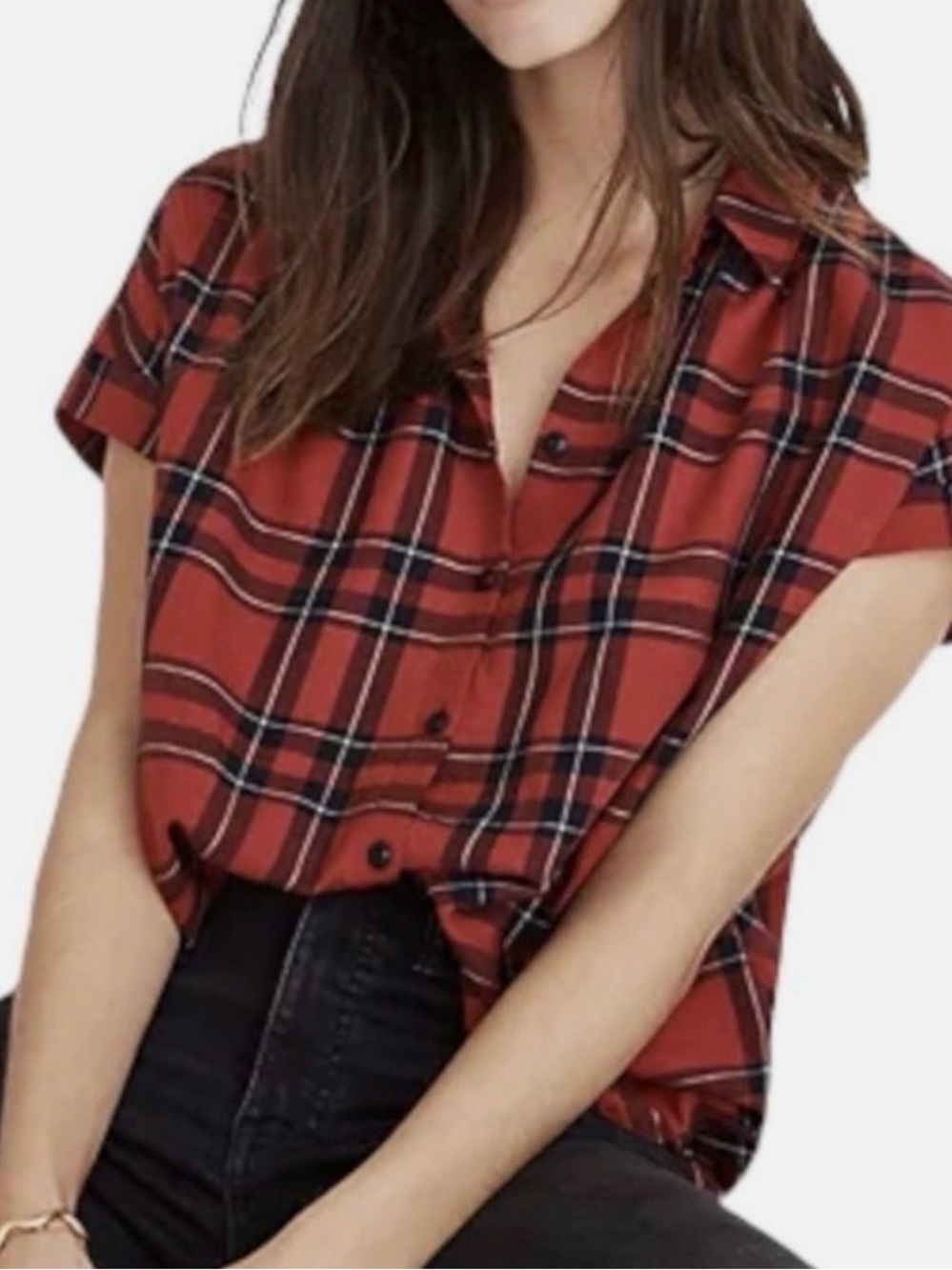 Madewell Red and Black Plaid Button-Up Top